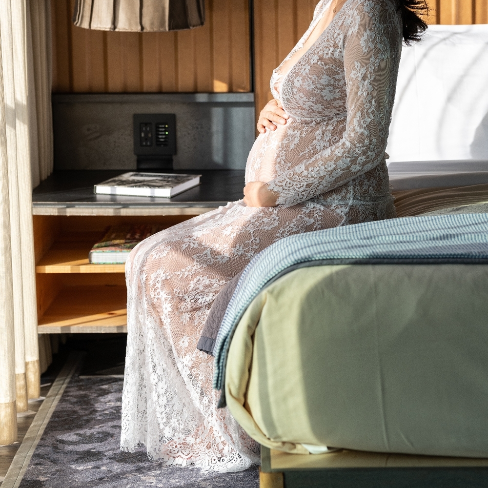 Maternity photo shoot sexy white dress
